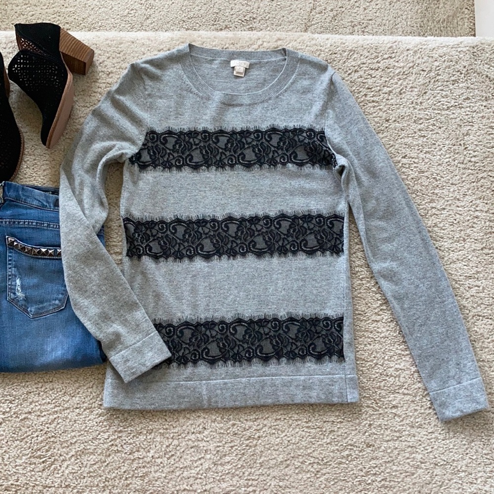 🚫SOLD🚫J. Crew Striped Lace Teddy Sweater - Picture 1 of 5